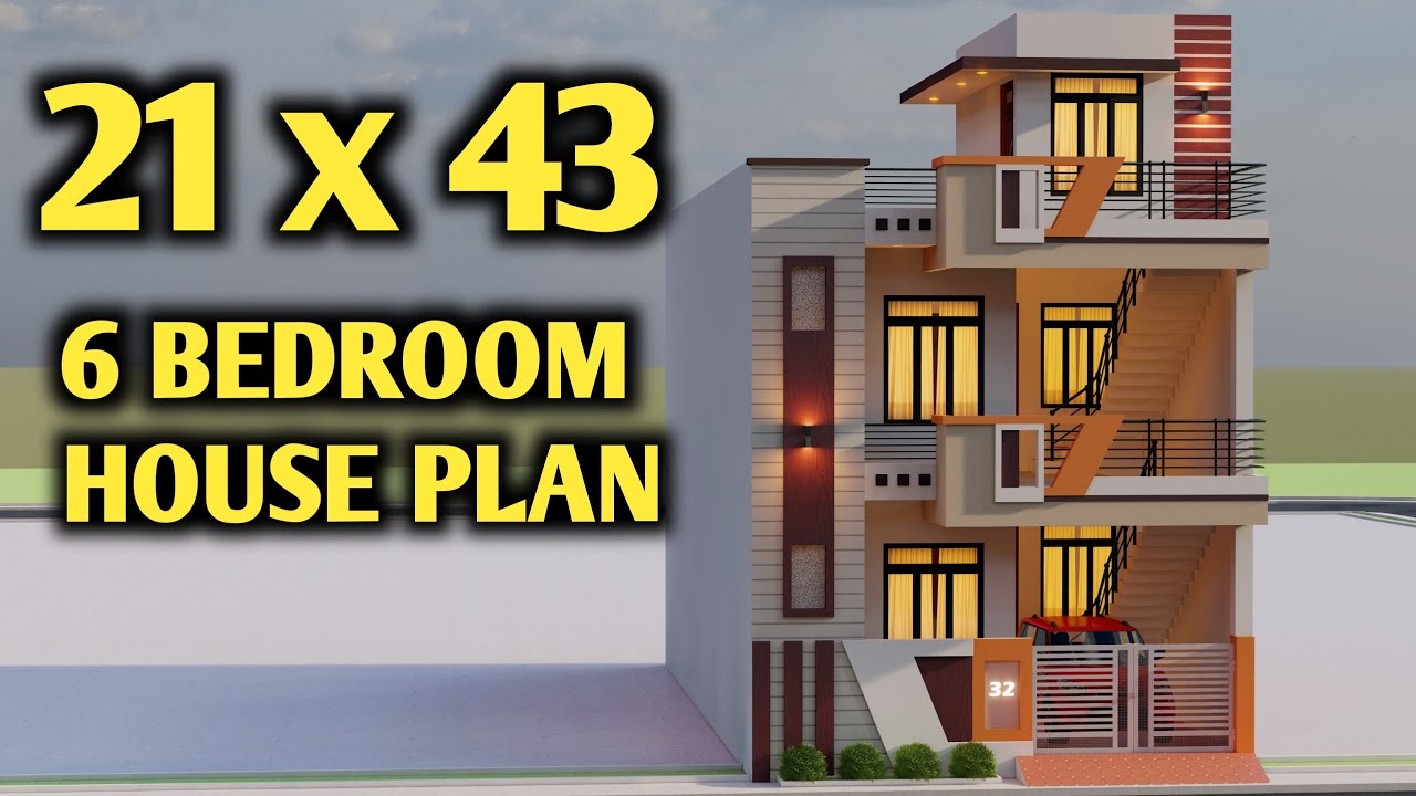 6 Bedroom With Car Parking House Design,21 by 43 6 Bedroom Duplex House Plan