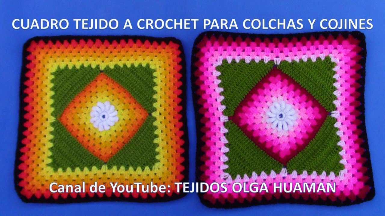Cuadrado a crochet con flor rococo y cuadrado inclinado para colchas y cojines VIDEO 1