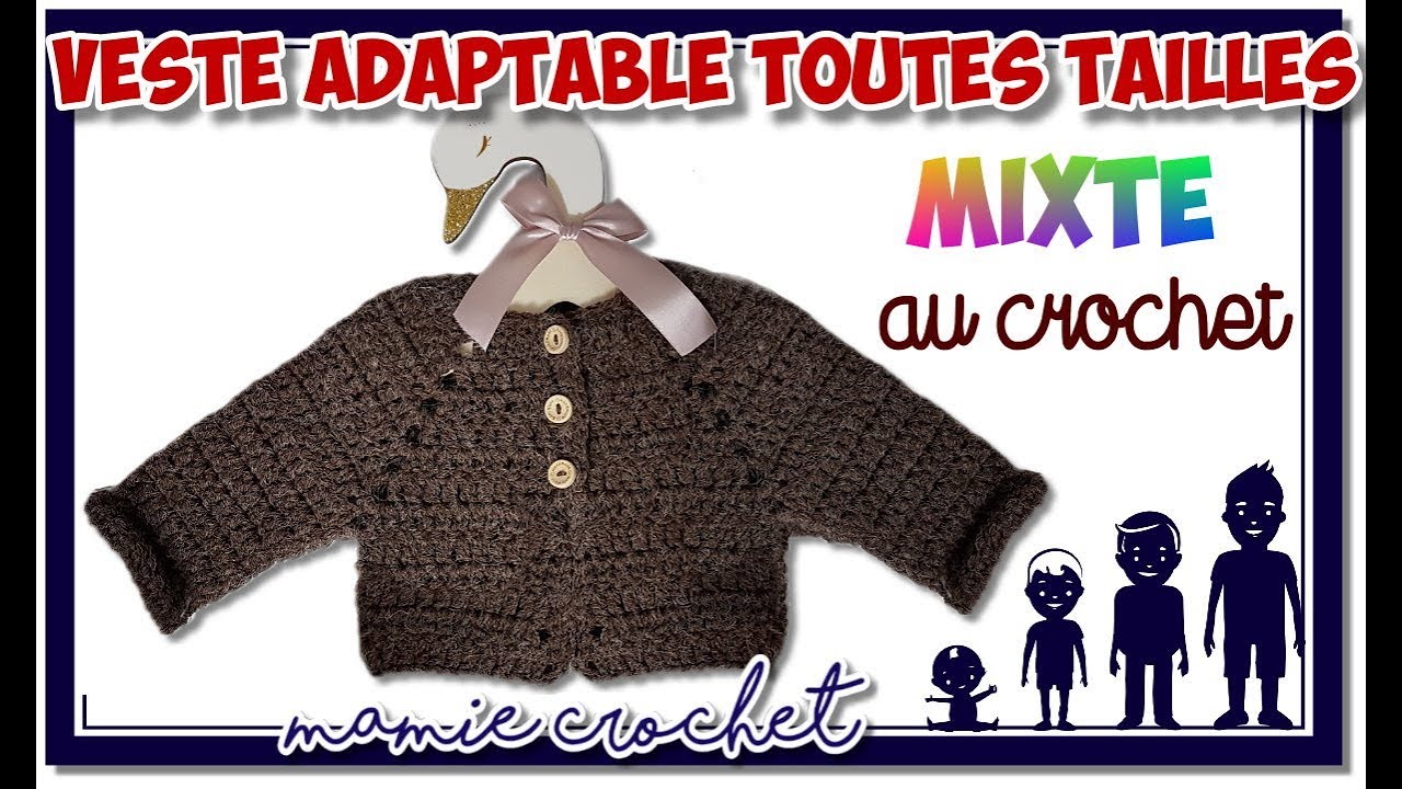 Comment faire une veste, un gilet, mixte facile en toutes tailles au crochet tuto, pas à pas, diy