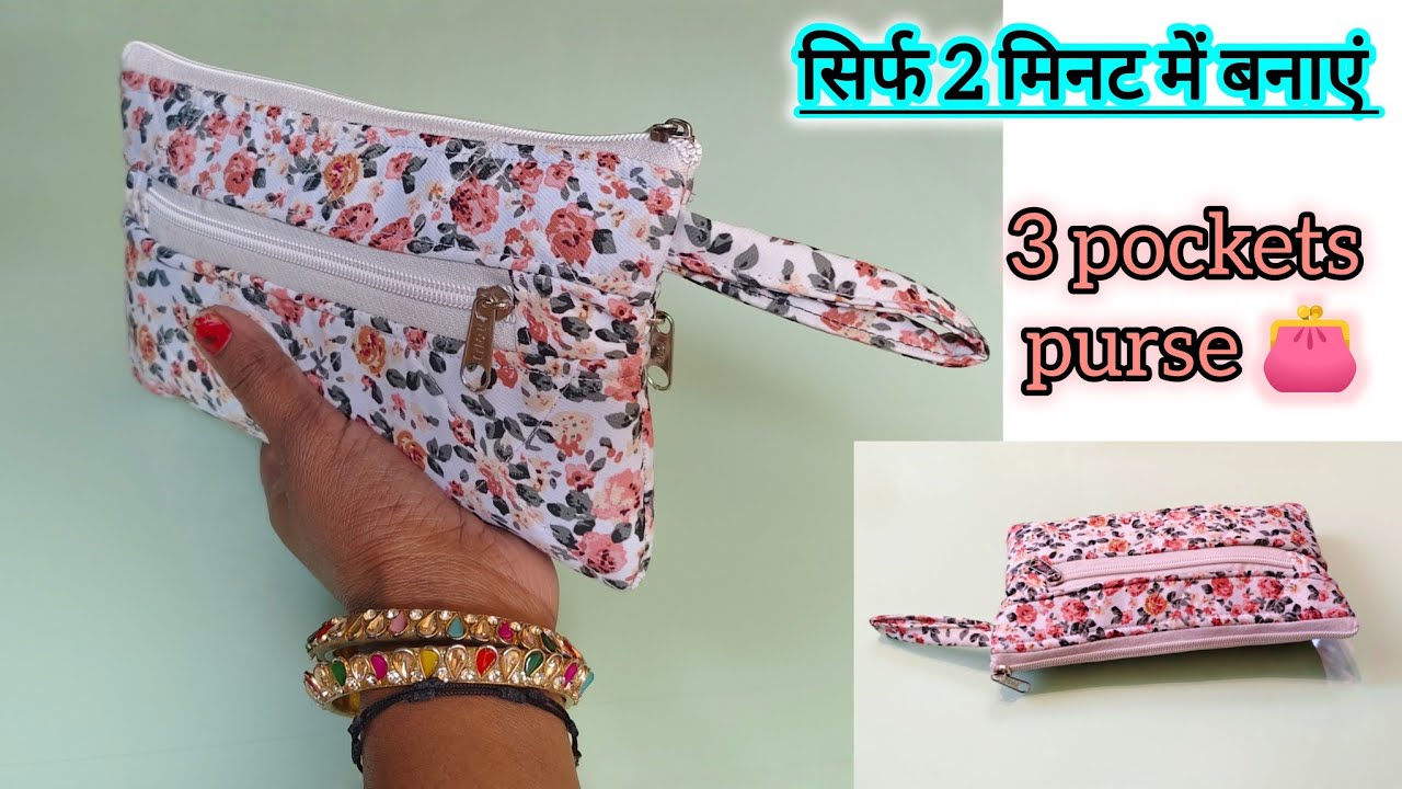 Super easy 👛 3 pockets purse is ready/Clutch Purse making at home /and cutting and stitching #viral 