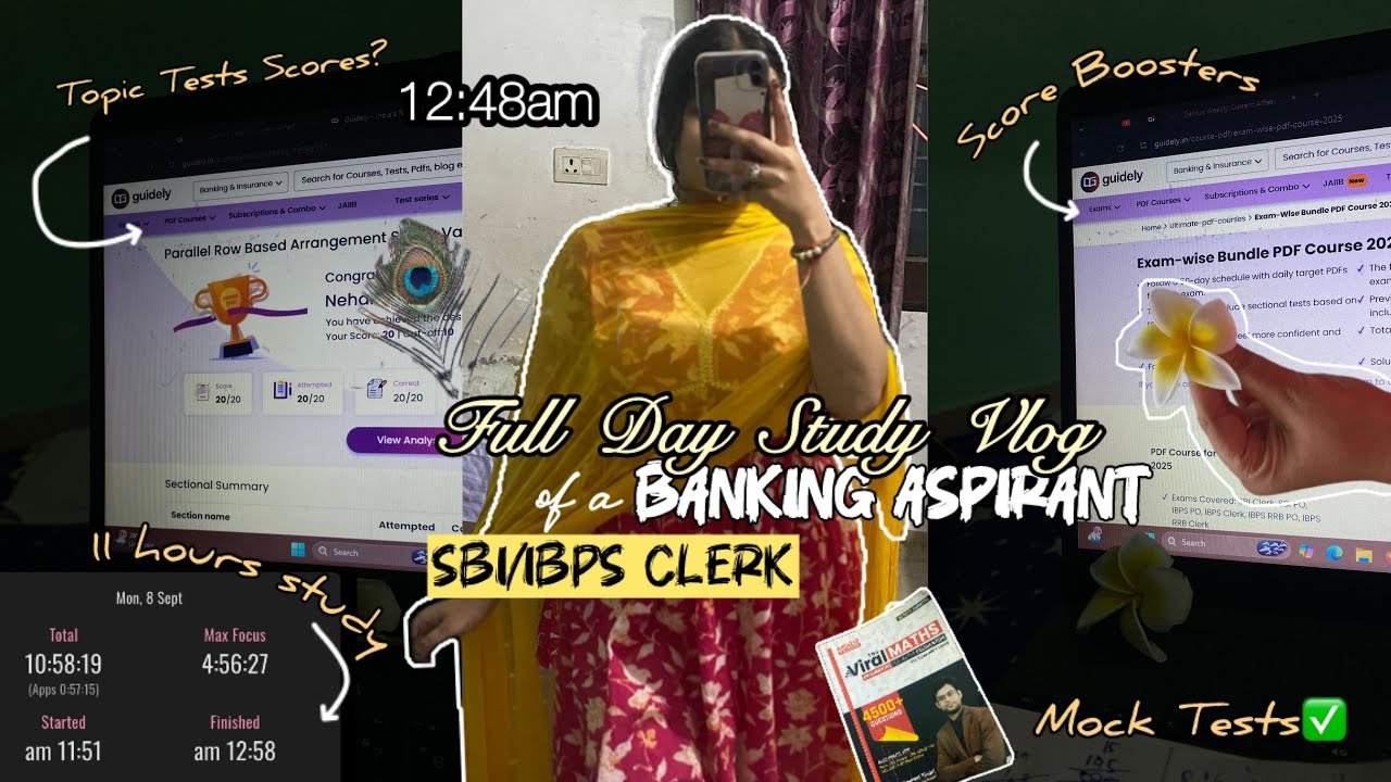 12:48am | 11 hours study routine for SBI/IBPS Clerk🌷🎯📚|| Productive & real study routine #ibps #sbi
