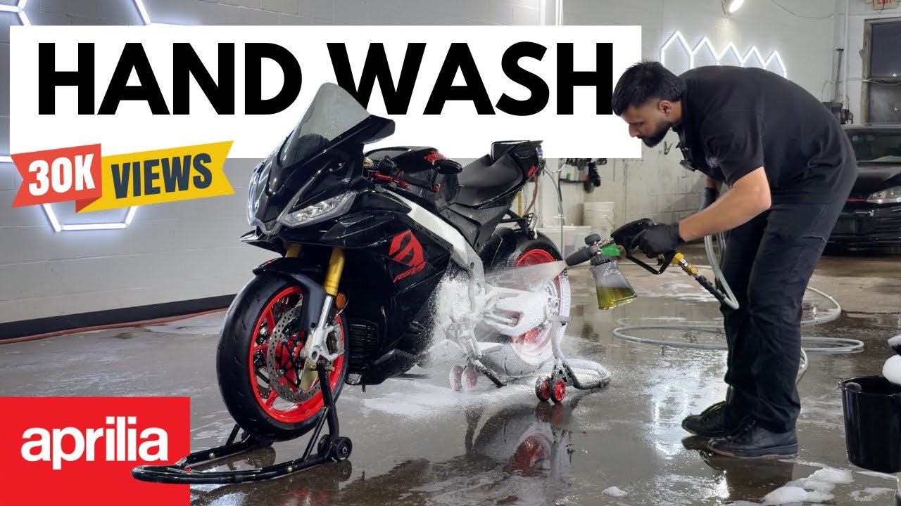 Aprilia RSV4 detailed hand wash-Chain&rims cleaning, Engine&body detail.
