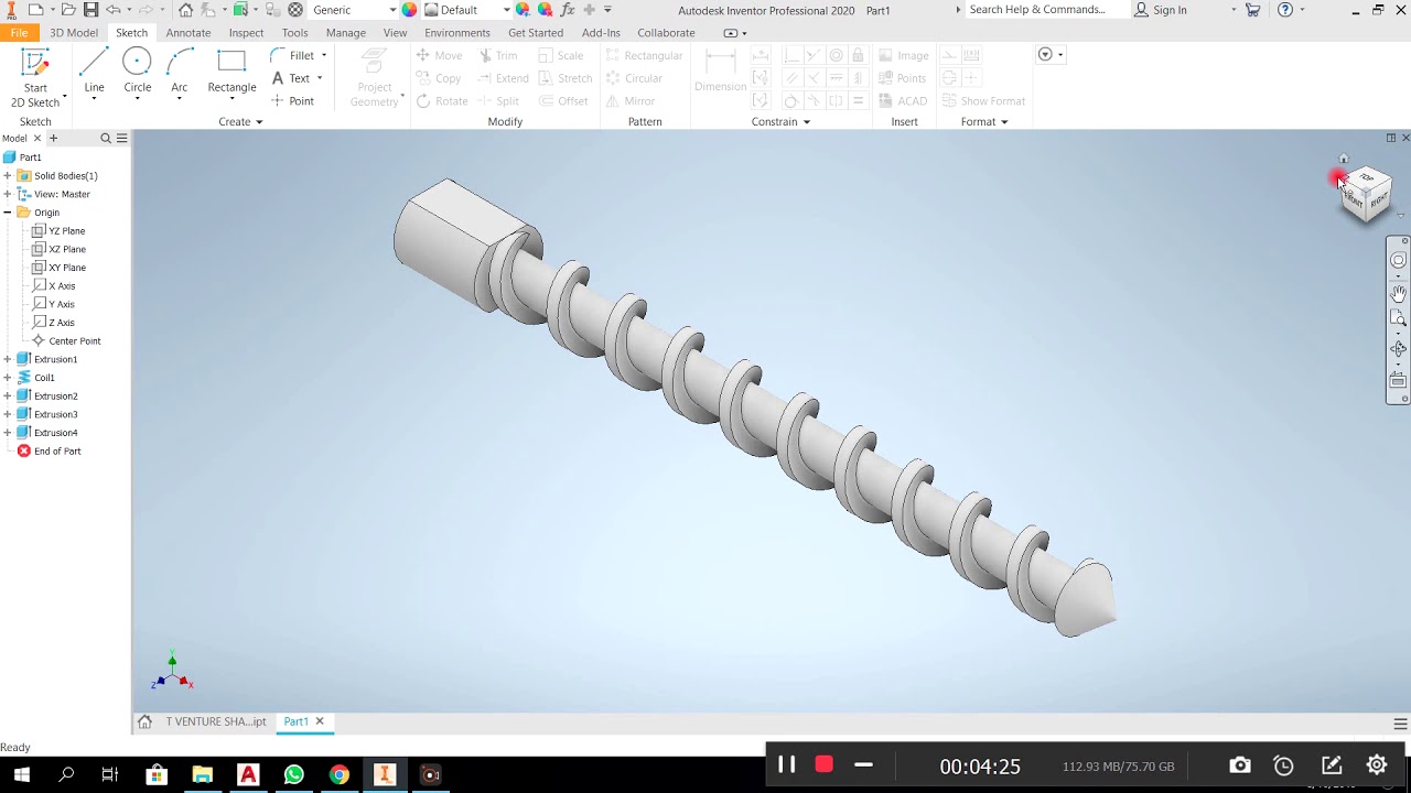inventor : screw shaft beginner / cara membuat screw shaft