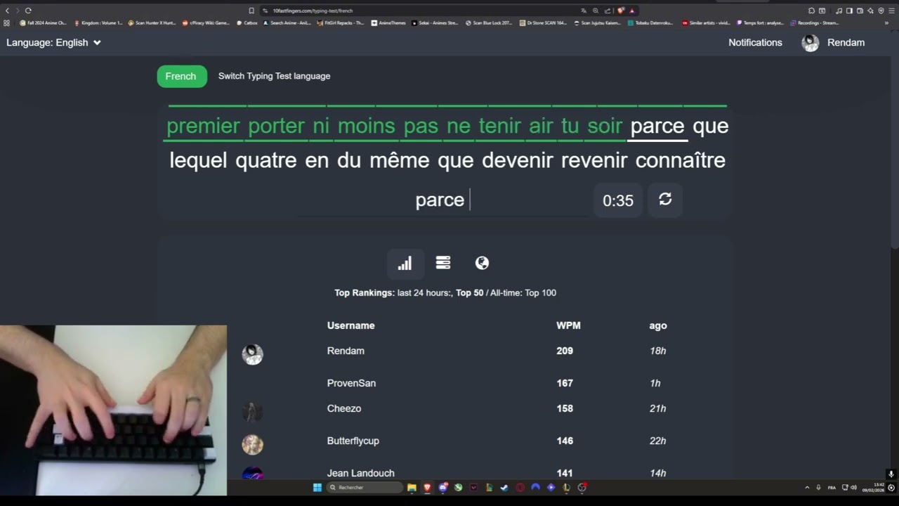 10FastFingers 225 WPM FRENCH (PB)
