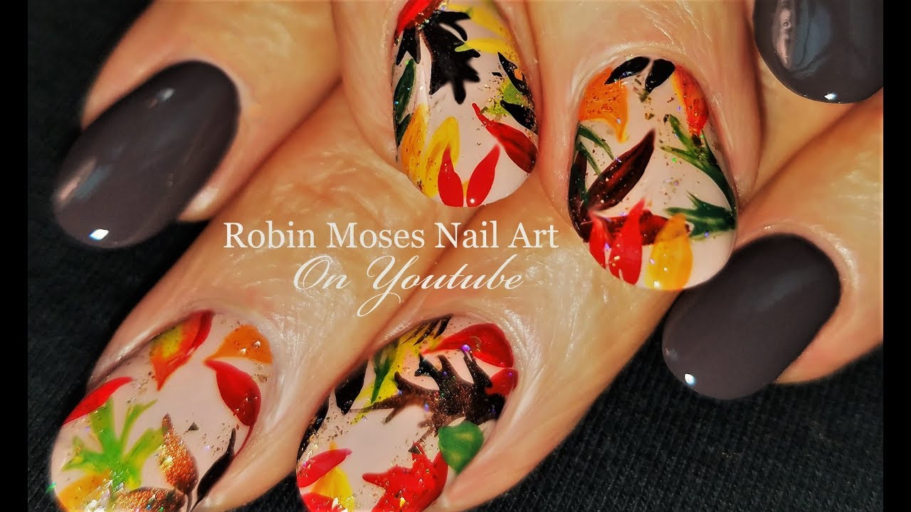 Easy Little Fall Leaf Nail Art Design | Autumn Leaves Nails Tutorial