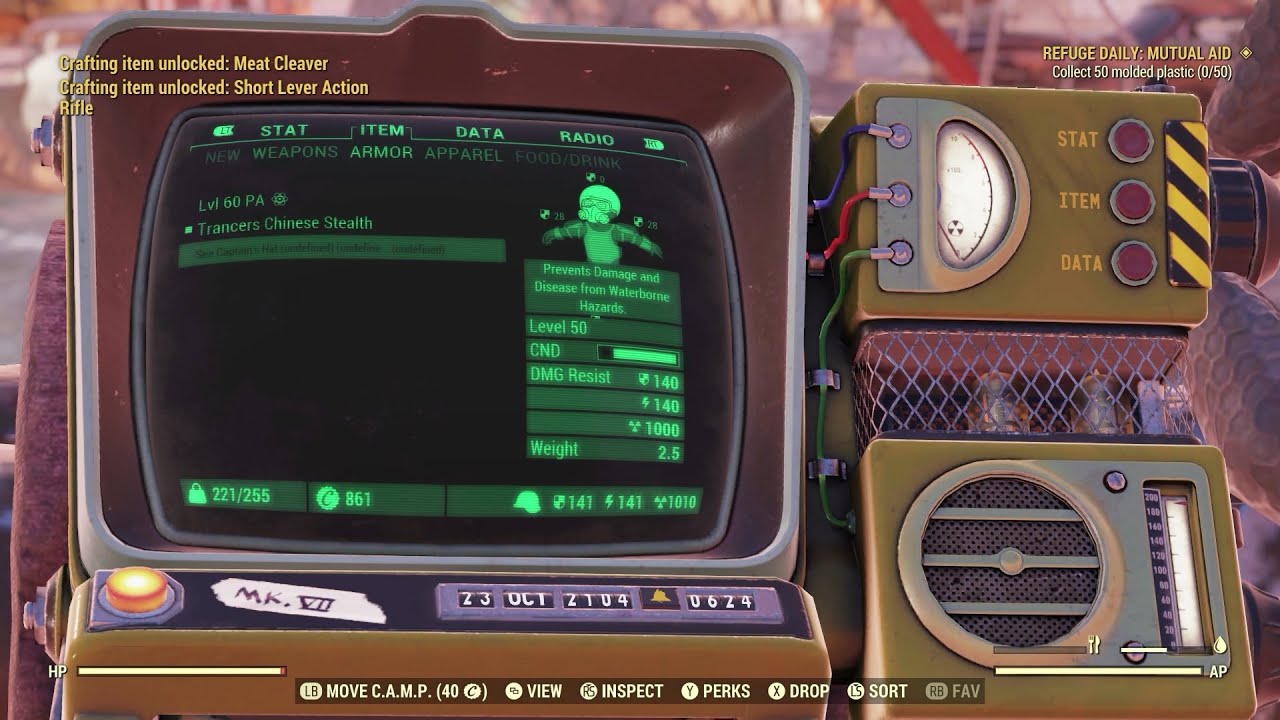 Fallout 76 Undefined Items Do Not Drop! Do Not Put On You Will Crash! Just Reload Game It's A Bug