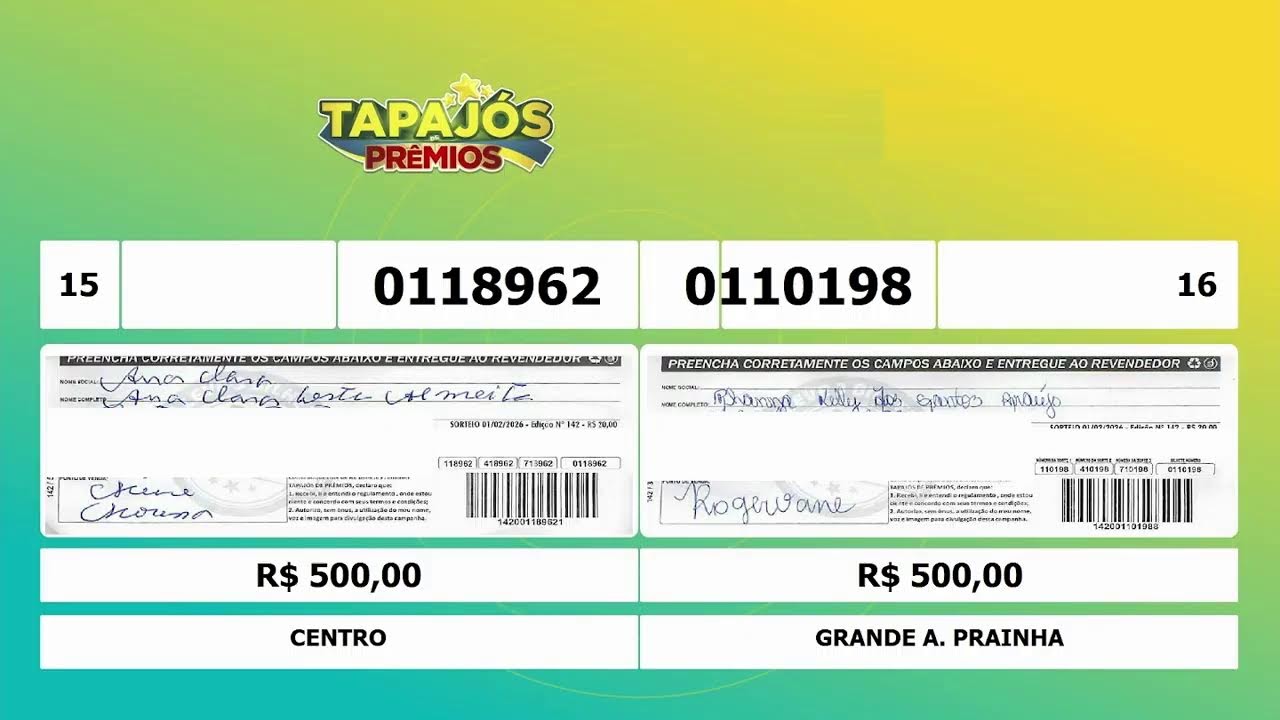 Tapaj&oacute;s de Pr&ecirc;mios - Sorteio Oficial - 01/02/2026