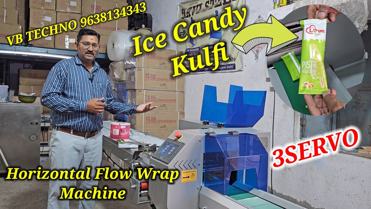 Ice Cream Candy Packing Machine | Kulfi Packing Machine | 3Servo Horizontal Flow Wrap Machine 