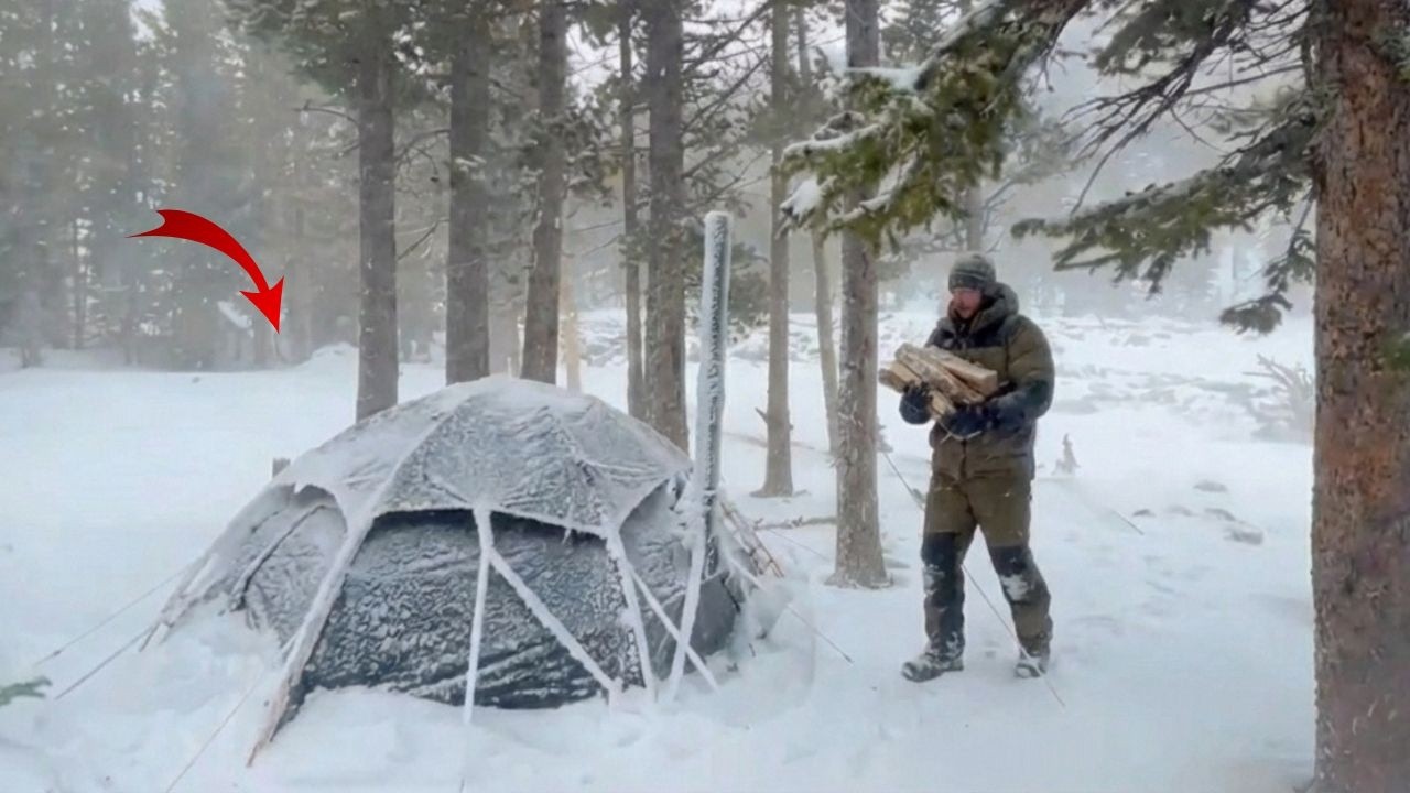 I Camped through a −71°C blizzard in a Hot Tent  | Extreme Off Grid Winter Life