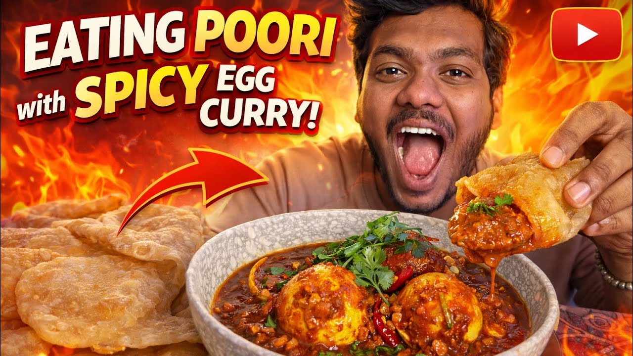 Poori with spicy egg curry🤤 #viral 
