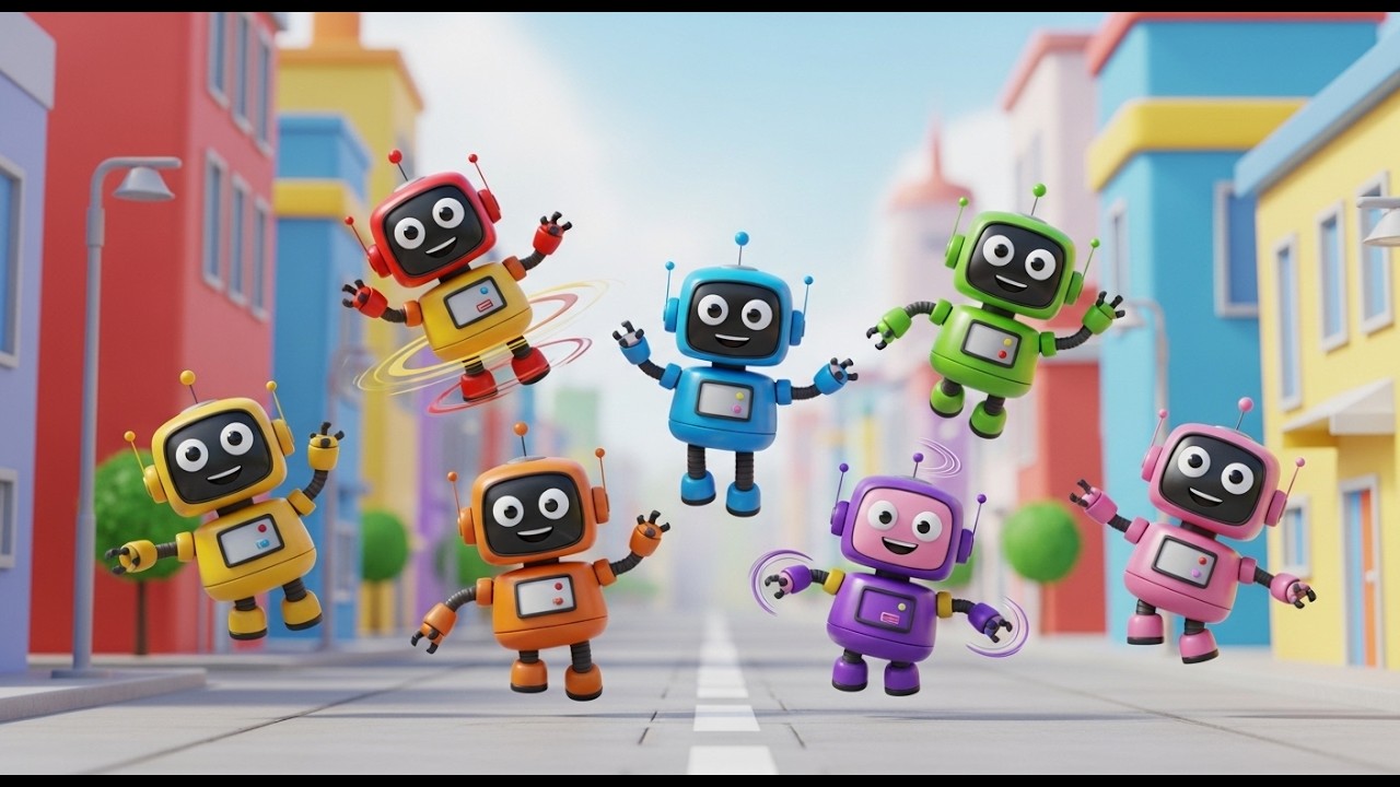 Sete Pequenos Robôs de Brinquedo Giram | Música de Tecnologia e Ritmo para Crianças