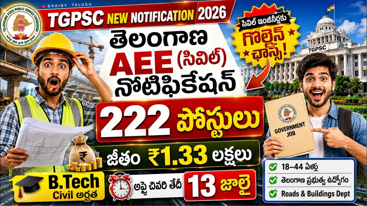 TGPSC AEE Civil Jobs 2026 | 222 Posts | Age 18-44 | Complete Details | Apply Online