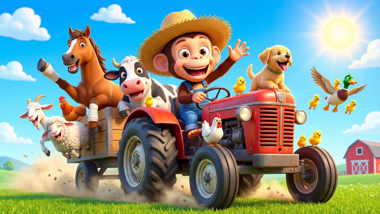 Cute Baby Monkey Fixes Tractor & Gently Helps a Horse | Funny Farm Cartoon 🐒🚜🐎