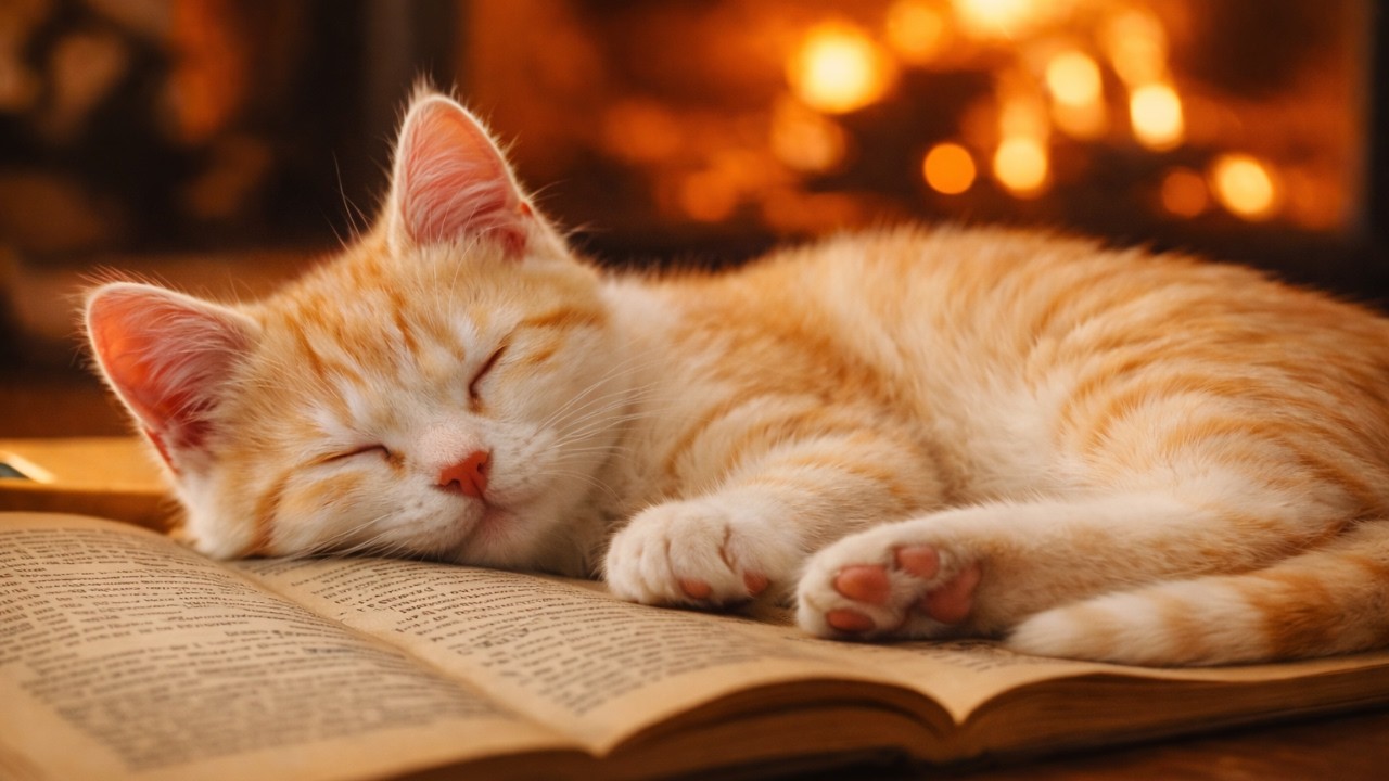 Anxious Cat Sleep Music – 3 Hours Relaxing Cat Music with Fireplace Sounds 🔥