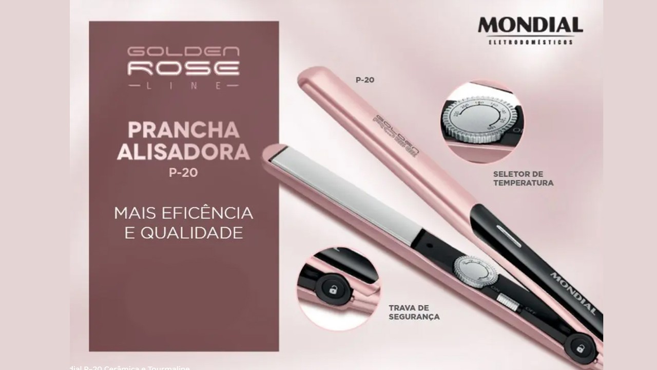 Prancha Alisadora Mondial Golden Rose/Preto Bivolt P-20 Link nos comentários