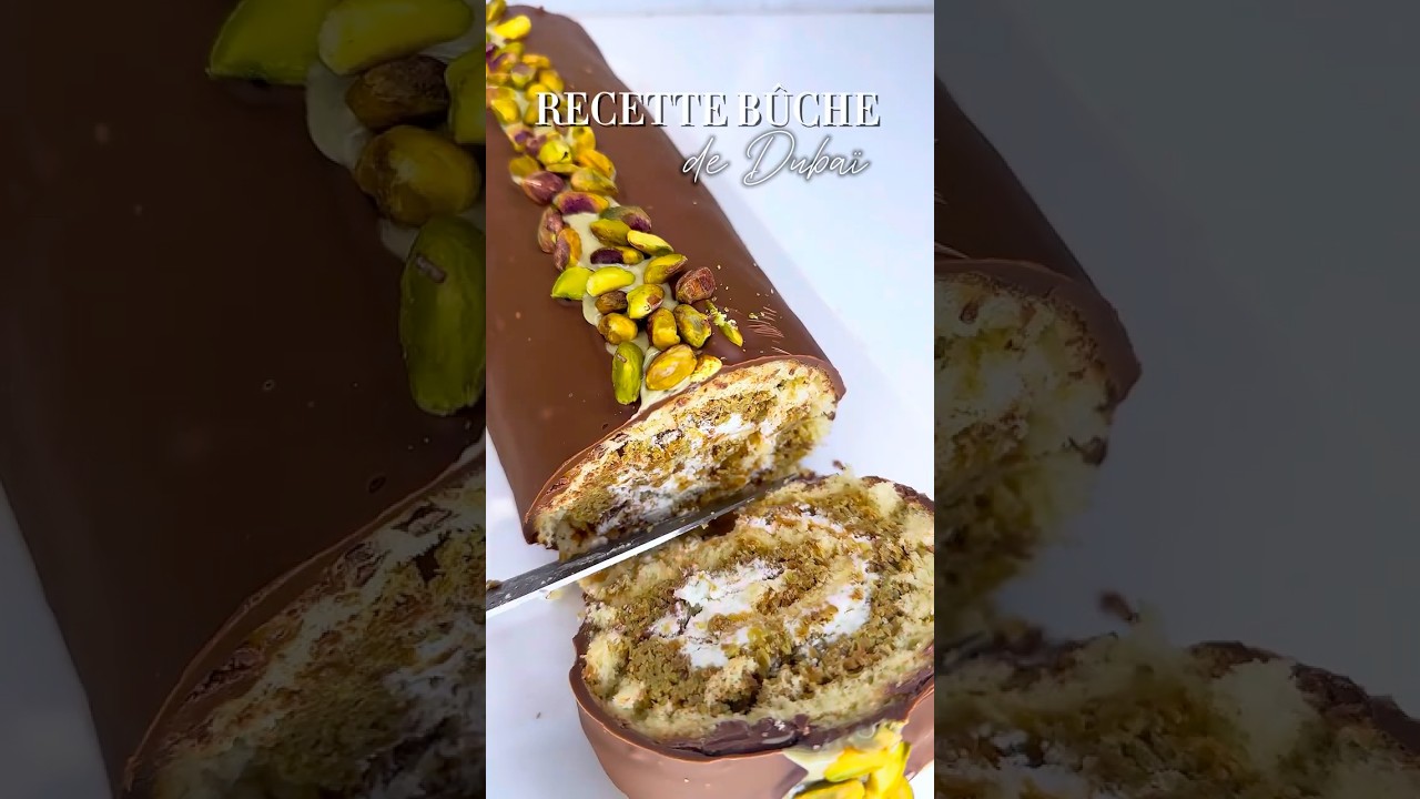 Recette b&ucirc;che de Dubai au croustillant &agrave; la pistache ￼🍫🤤