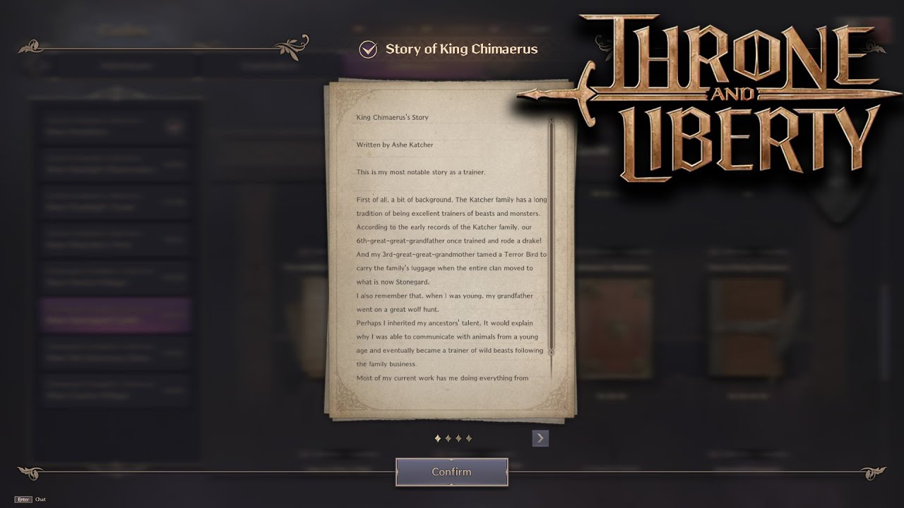 Story of King Chimaerus - Near Stonegard Castle Collection Codex THRONE AND LIBERTY