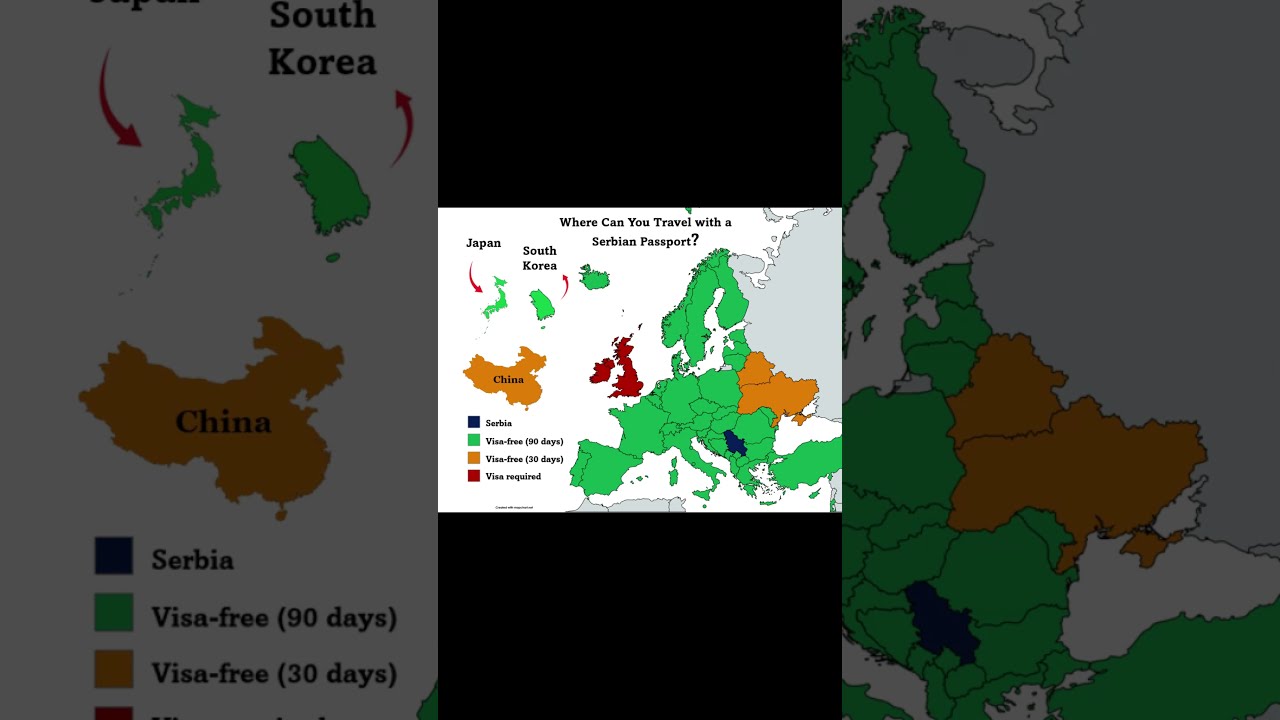 Visa-free countries for Serbian citizens #map #visa #serbia #youtubeshorts