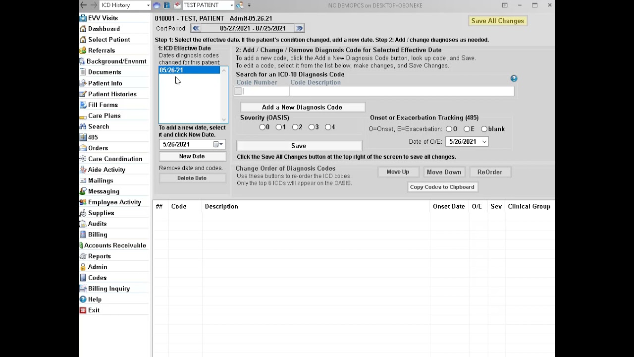Adding ICD Codes for Patient