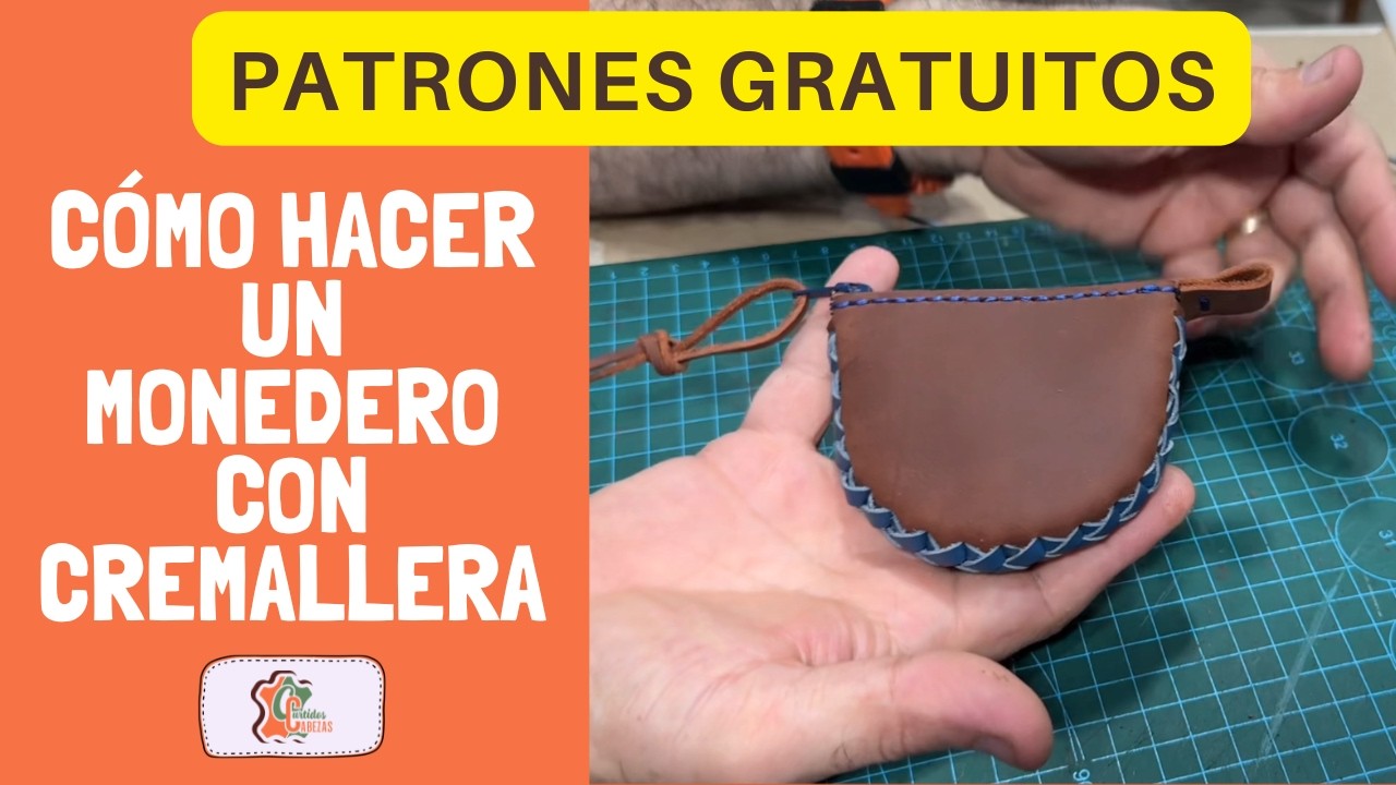 Cómo hacer un monedero redondo de cuero con cremallera | Costura decorativa con tiretas paso a paso.