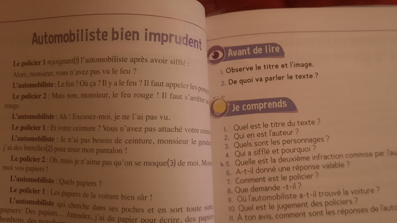je comprends du texte l'automobiliste imprudent page 65 CE2 le trésor des mots