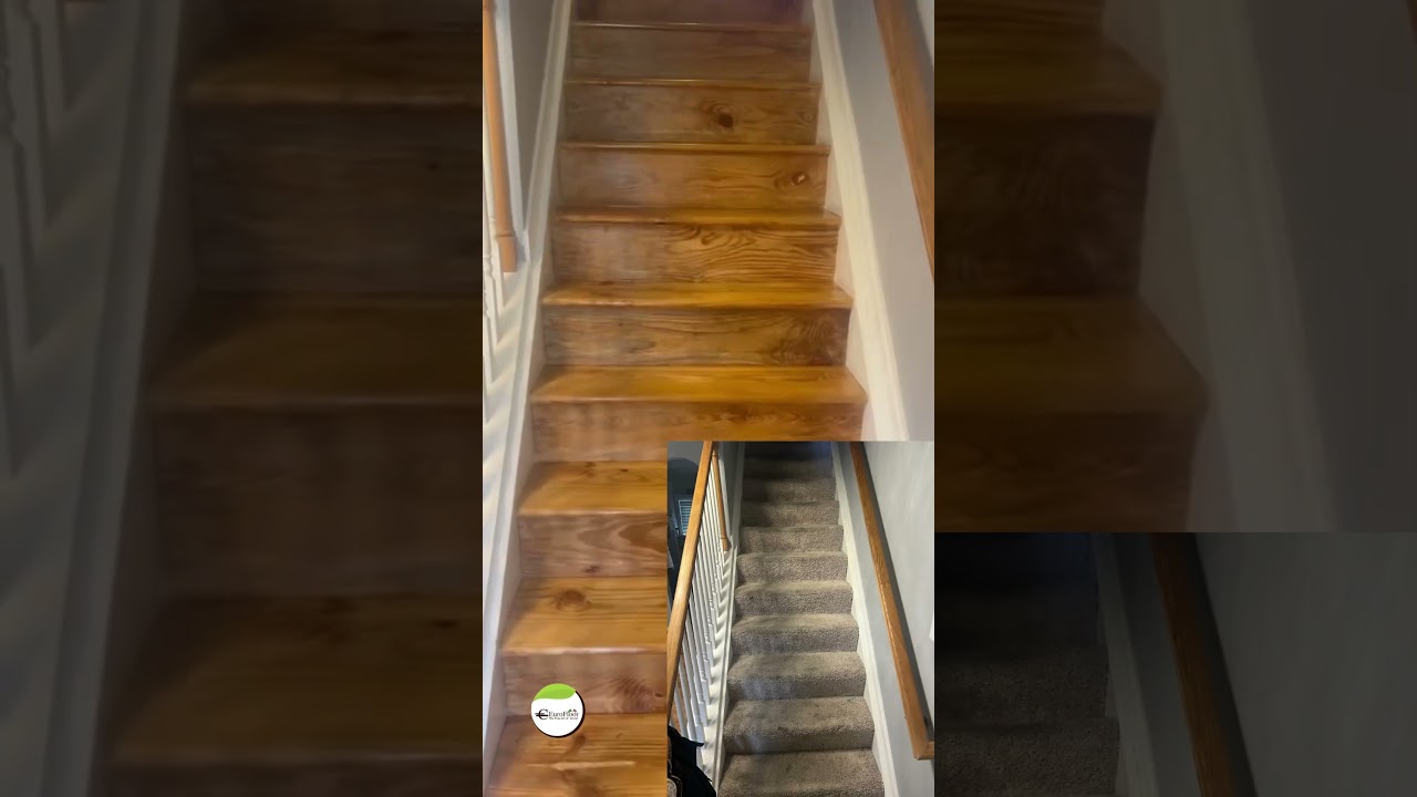 Stair makeover idea. Upgrade  swapping out old carpet for beautiful hardwood.#stairs #staircases