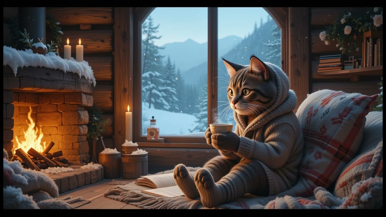 COZY CAT Lofi 🐱🔥 Winter Cabin Vibes — Chill Beats to Relax, Study & Feel Safe