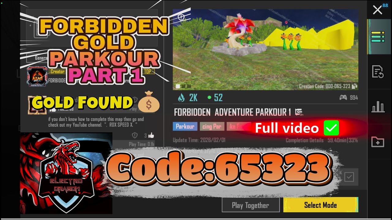 FORBIDDEN GOLD PARKOUR PART 1 💰🔥 | BGMI WOW Adventure | Map Code 65323