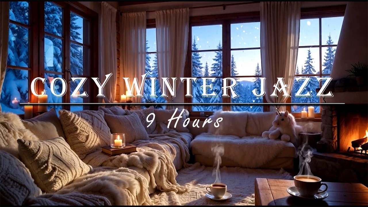 Cozy Winter Cafe Ambience with Smooth Jazz & Blizzard Sounds - 9 Hours of Relaxation