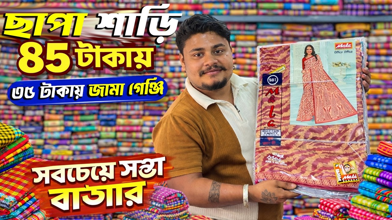 Printed Saree at 85 Taka 😱 | 35 Taka Shirts | Cheapest Wholesale Market in India