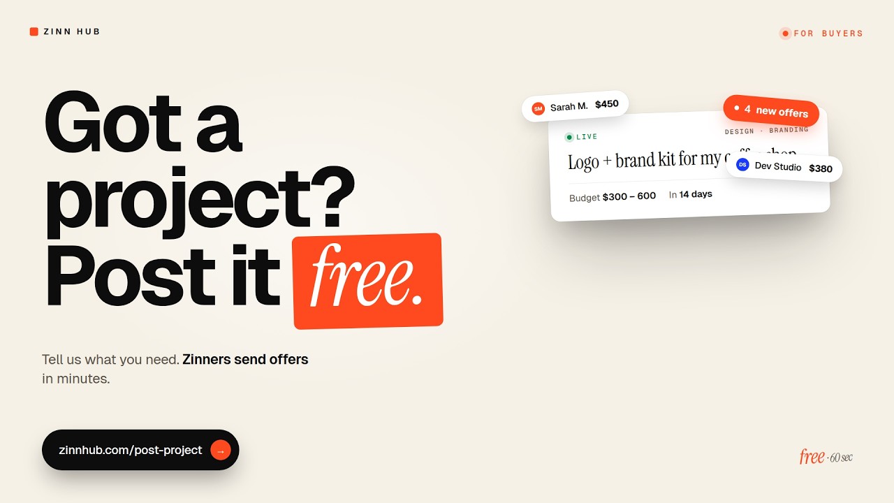 Got a Project? Post It Free & Get Offers in Minutes &mdash; Zinn Hub
