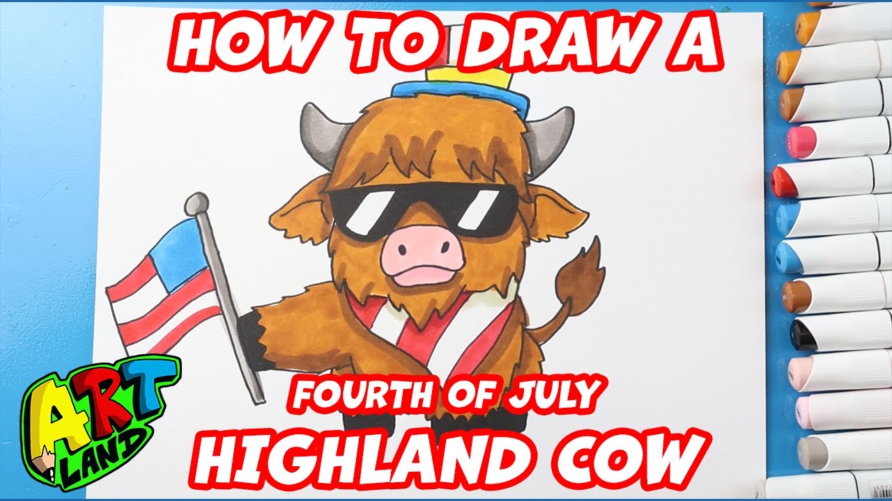How to Draw a Fourth of July Highland Cow 🎆🐄