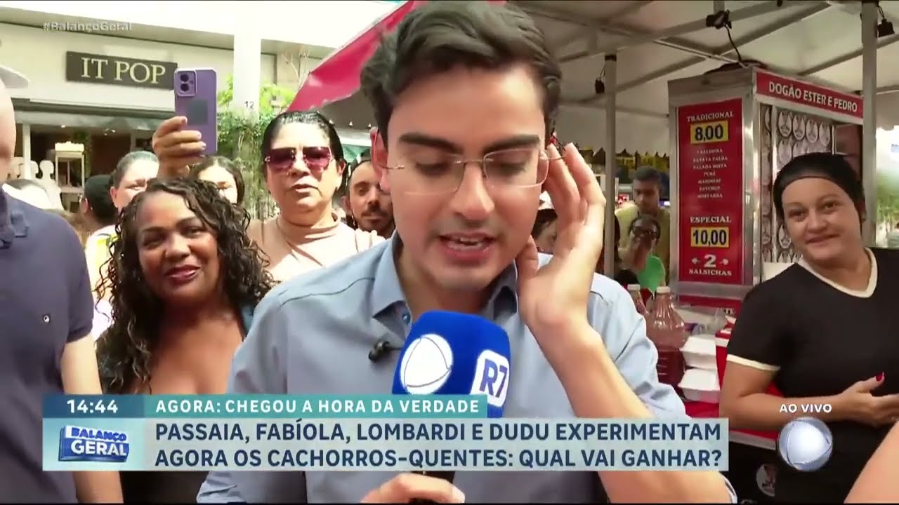 Dudu Camargo experimenta cachorro quente de abacaxi, de maçã e de manga em Osasco SP