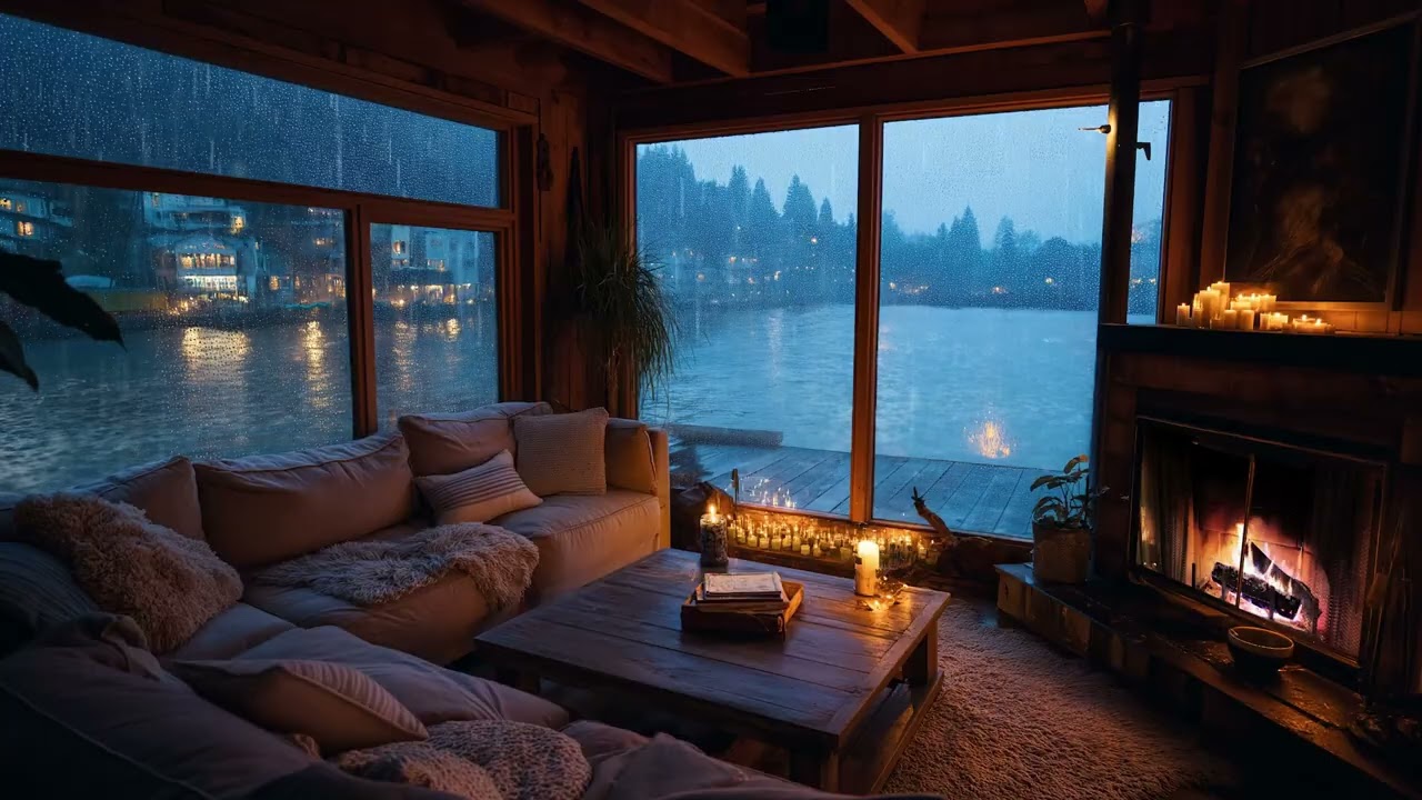 Night Rain on the Window 🌧️ Cozy Fireplace ASMR for Deep Sleep (3 Hours)