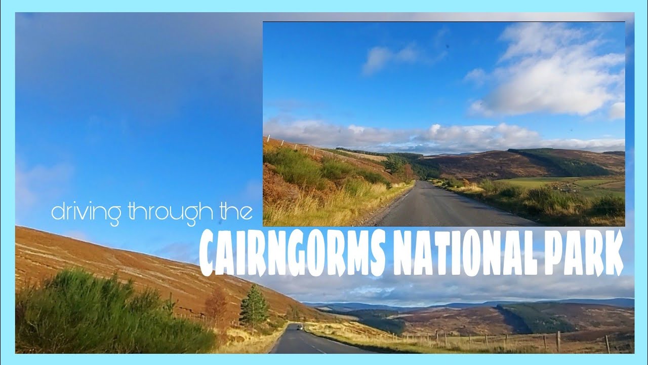 Driving through the CAIRNGORMS NATIONAL PARK Scottish Highlands