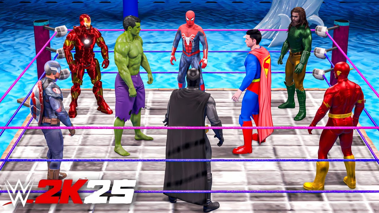 Лучшие бойцы Marvel Avengers и DC в водной битве на выживание - WWE 2K25