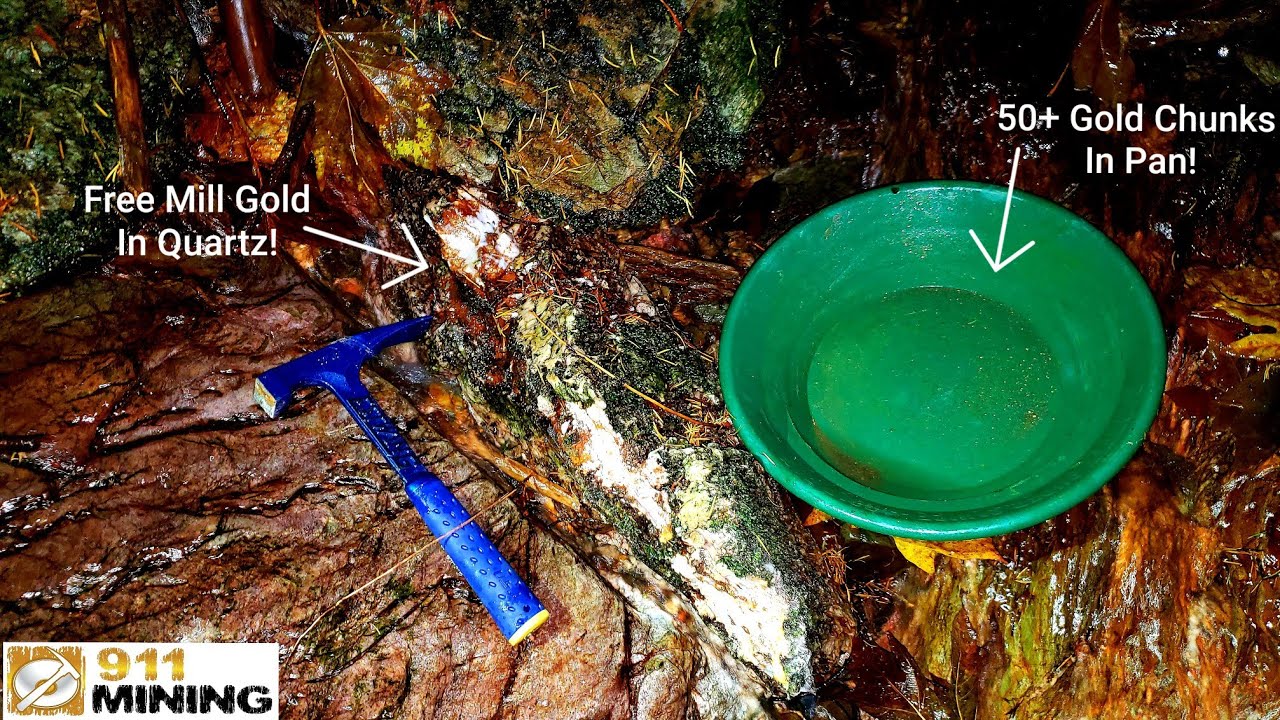 Panning Gold From Crevices & High Grade Gold Quartz Veins!
