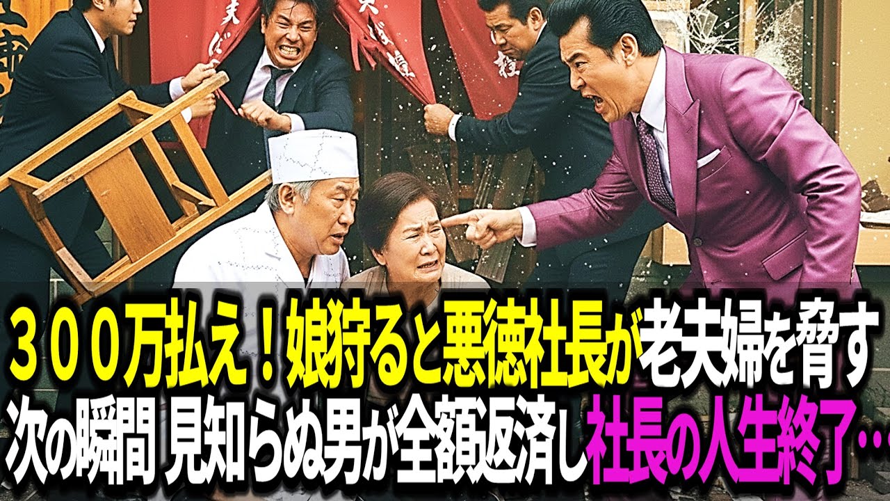 「300万円払えなきゃ娘狩るぞ！」貧乏とんかつ屋の老夫婦を脅す悪徳社長…次の瞬間、見知らぬ男「全額払います」→社長人生終了