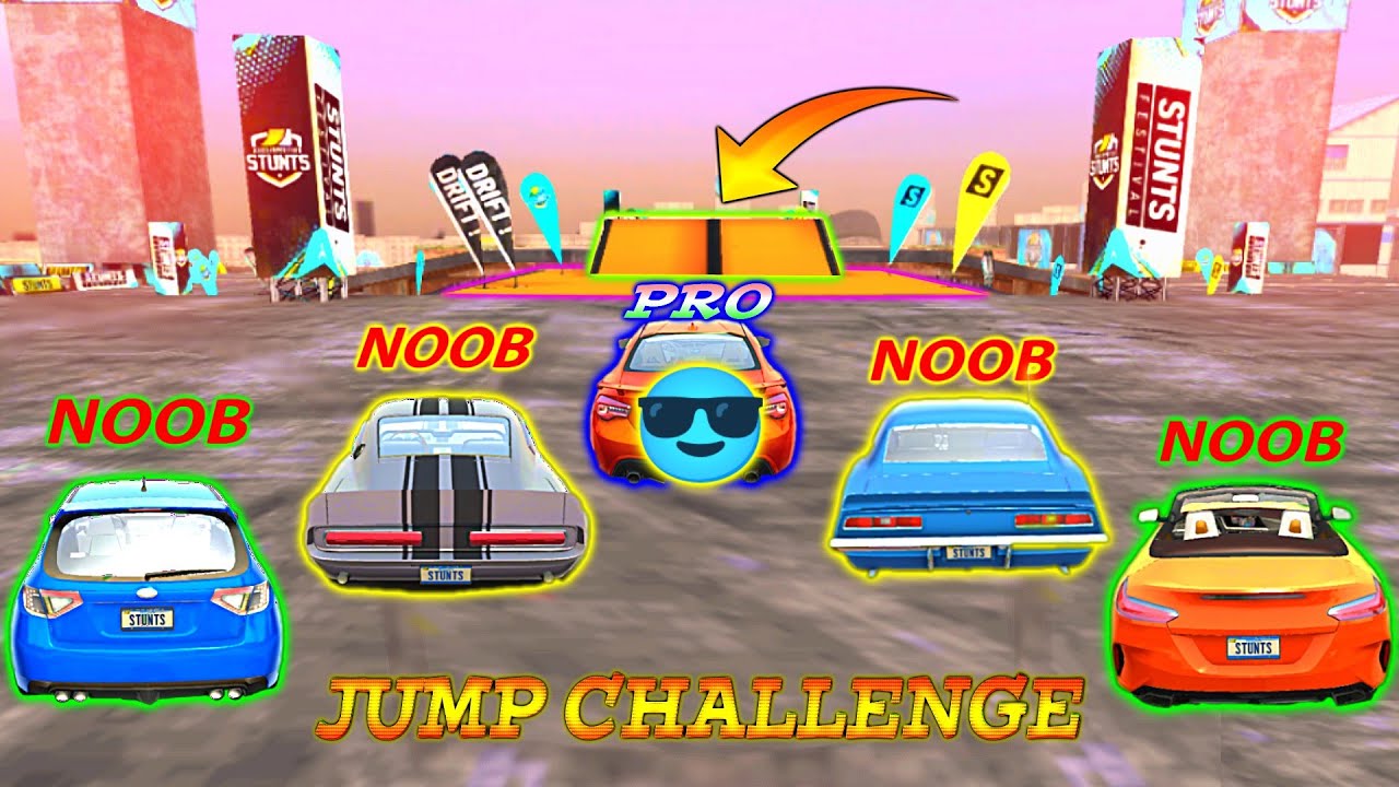 car stunt races mega ramp - 5 noob🤣 cars jump challenge - driving with kcd