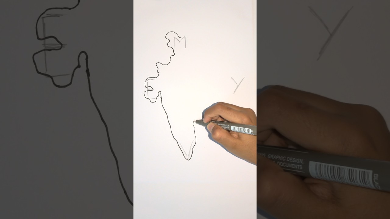 Easy India Map  drawing using letters M E V Y