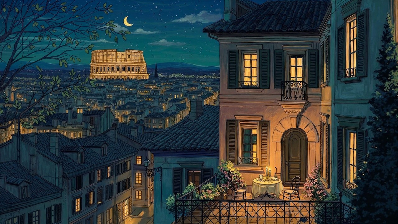 Night Lofi Vibes 🌙 Cozy Rome Balcony Beats for Study & Sleep
