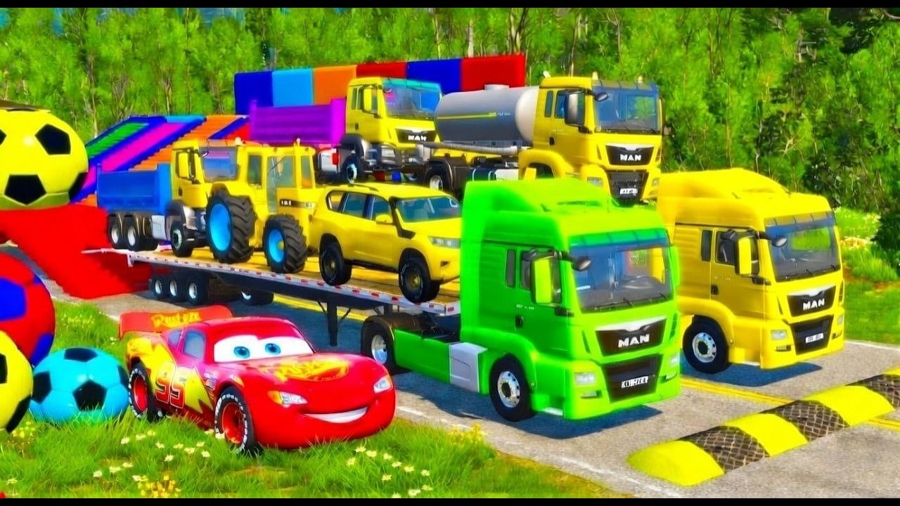 Flatbed truck McQueen | transportation with truck - Pothole vs car #11 BeamNG.Drive Gameplay