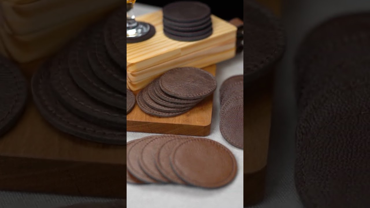 Porta Copo para Mesa em Couro.