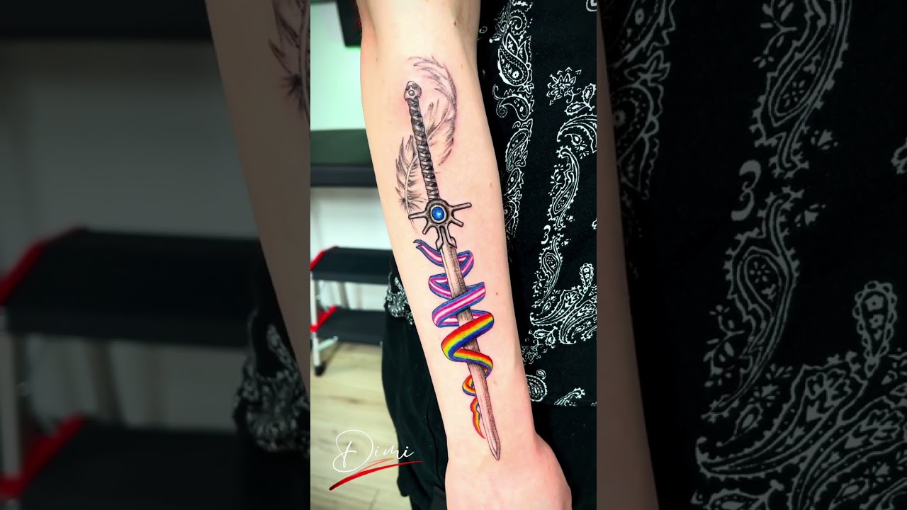 Schwert LGBT Regenbogen Tattoo Dimi old dragn Ink