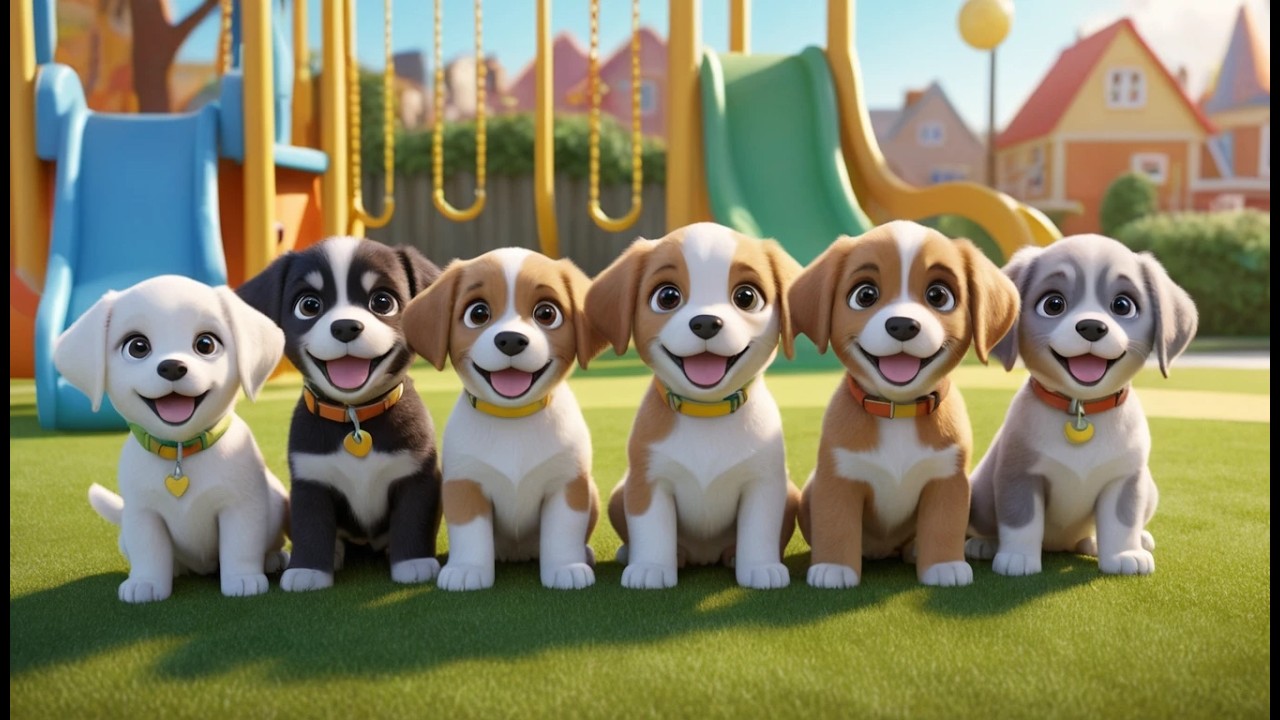 Five Little Puppies at the Playground | Puppy Dog Song & Action Rhymes AV1