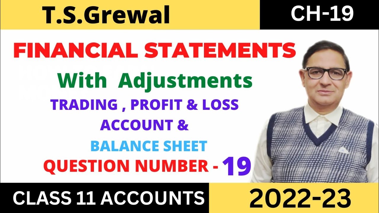 FINANCIAL STATEMENTS (WITH ADJUSTMENTS ) Chapter -19 T.S.Grewal Solution Question no -19  Class -11