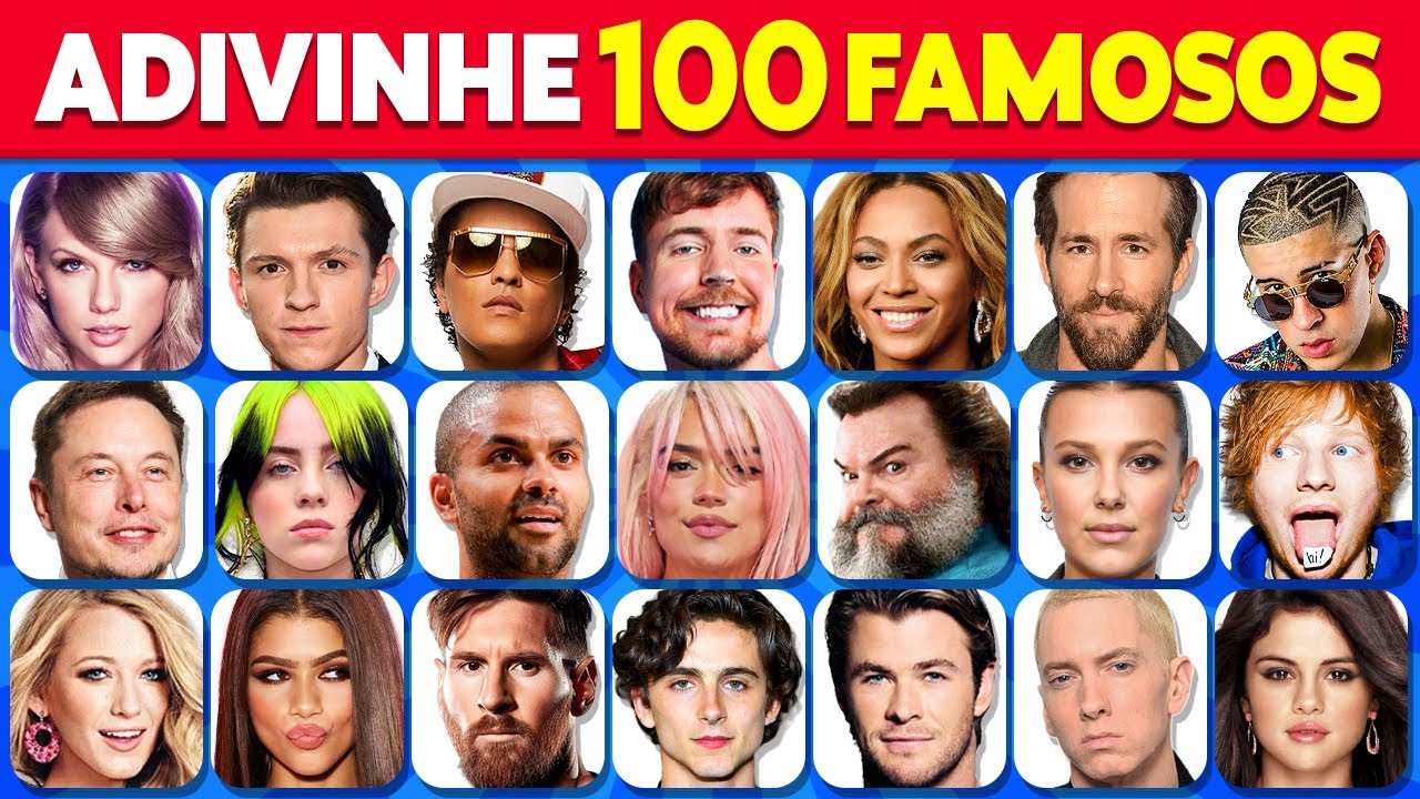 Adivinhe 100 FAMOSOS Em 3 Segundos 🤔🍿🎸 Cantores, Atletas, Figuras Históricas