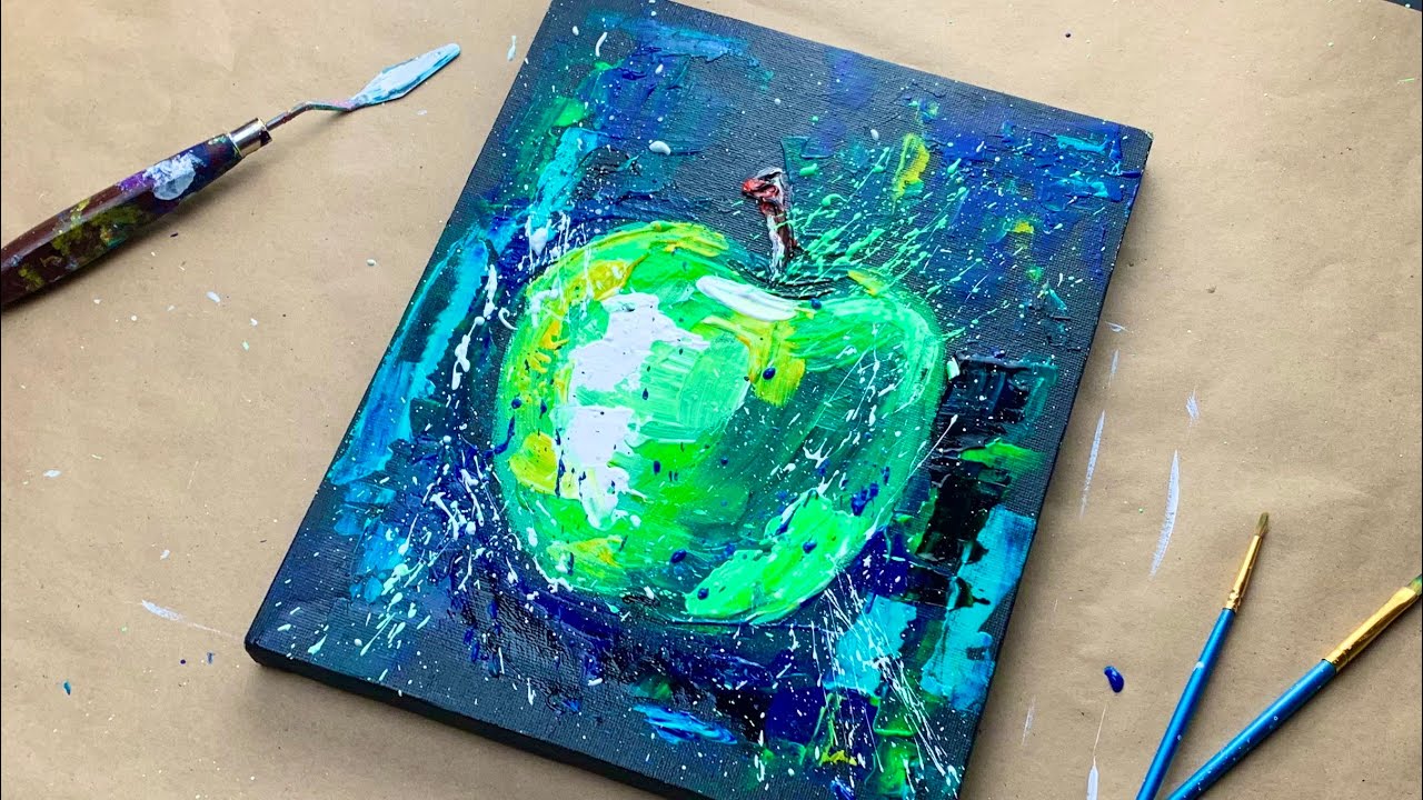 ЯБЛОКО 🍏 • Абстрактная картина для начинающих • Как легко рисовать акрилом без опыта • Мастихин