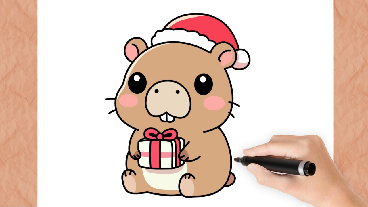 Como Dibujar CAPYBARA NAVIDEÑA KAWAII I Facil