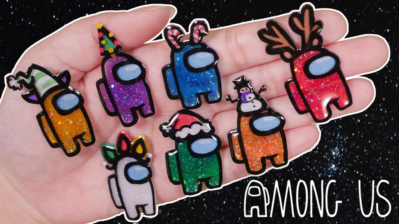 Among Us DIY Holiday Glitter Ver. with Shrink Plastic and UV Resin